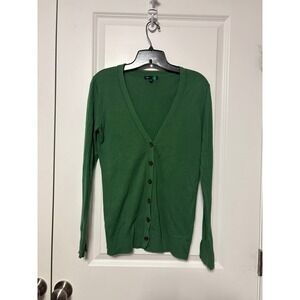 Gap Womens Green V-Neck Button Front Cardigan Sweater Size S Cuffed Buttons